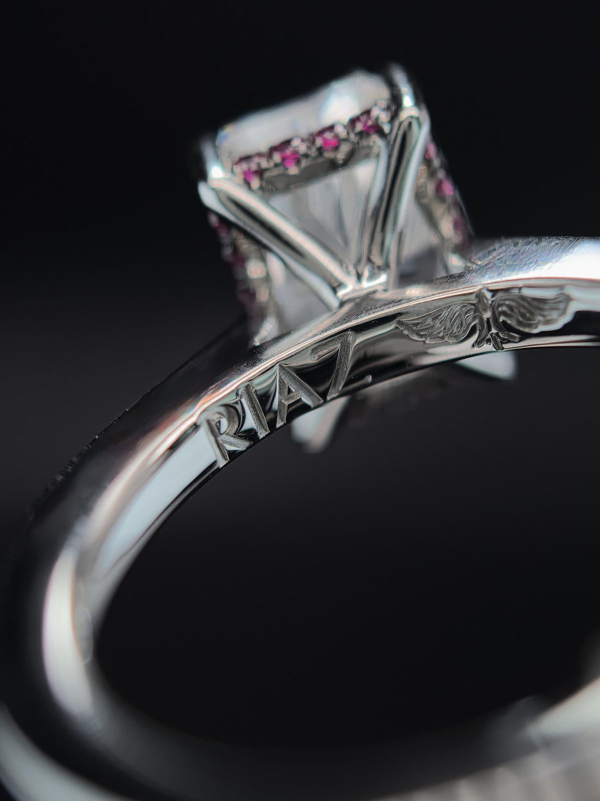 Sculpted radiant diamond engagement ring by RIAZ