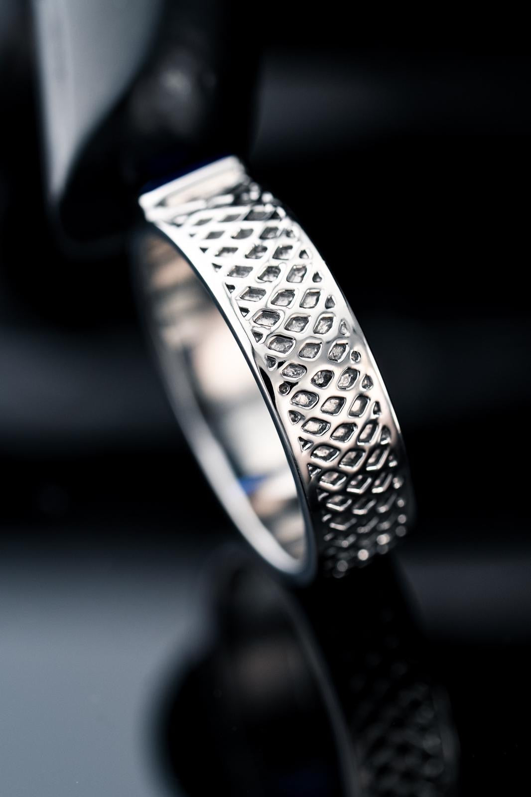 Blue sapphire and white metal custom band by RIAZ