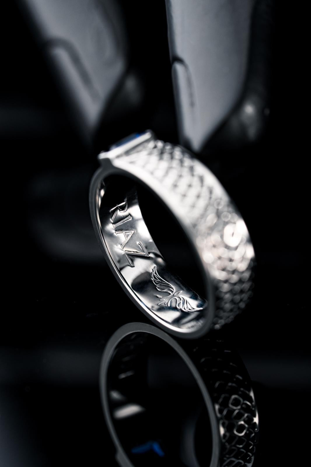 RIAZ blue gemstone band commission, studio view