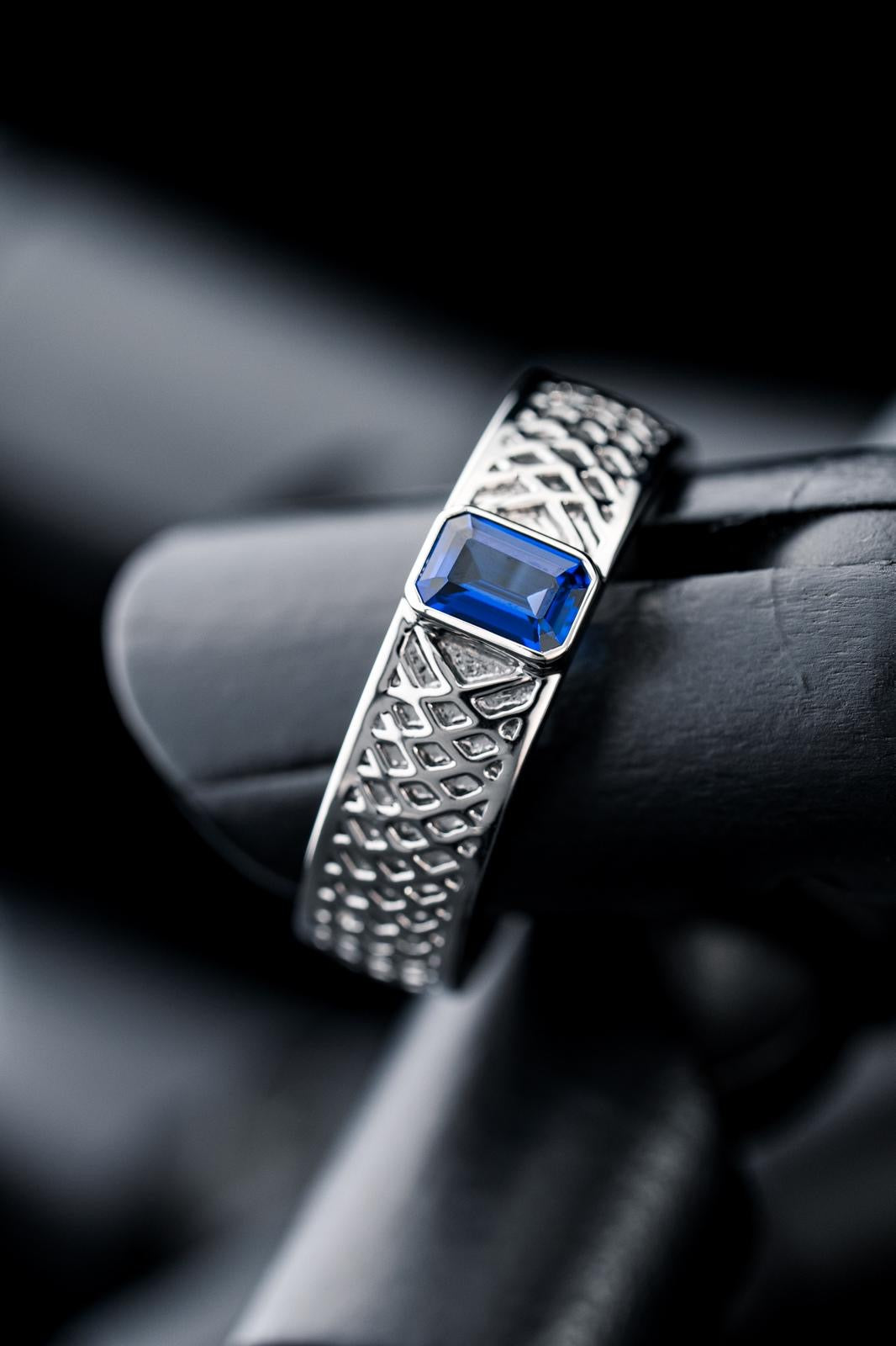 RIAZ blue gemstone band commission, studio view