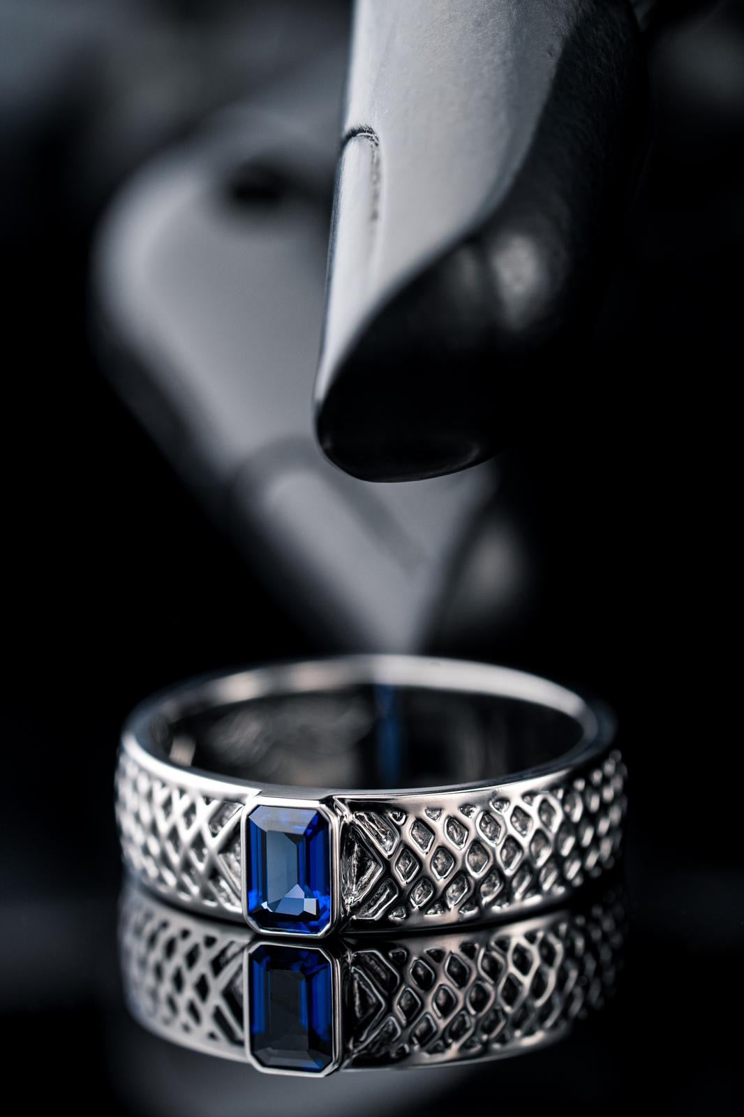 RIAZ blue gemstone band commission, studio view
