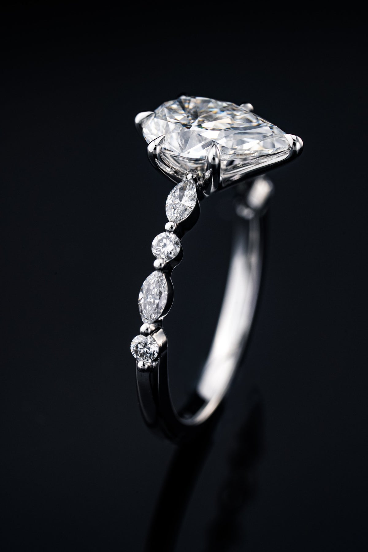Pear-shaped diamond engagement ring by RIAZ